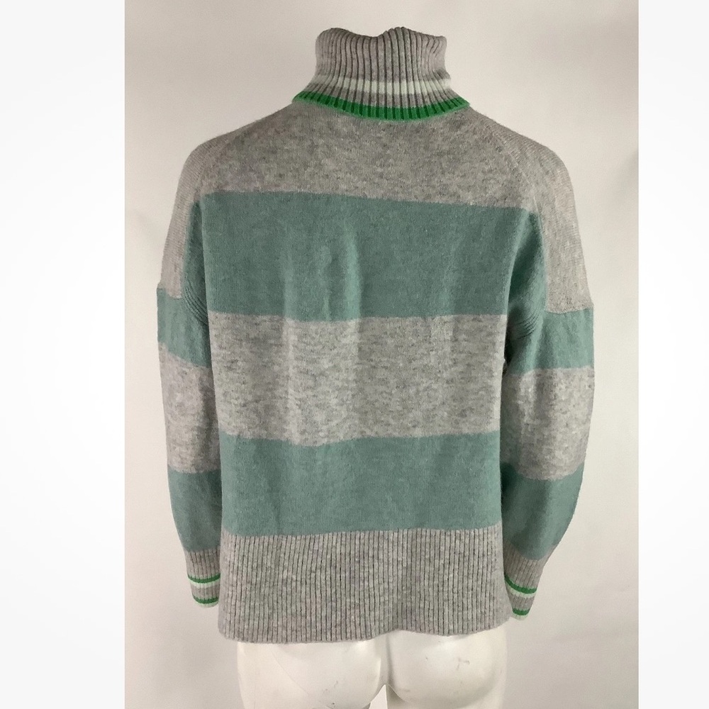 J Crew Sz S Wide Stripe Turtleneck In Super Soft Yarn Alpaca Blend Green Gray - Picture 5 of 8